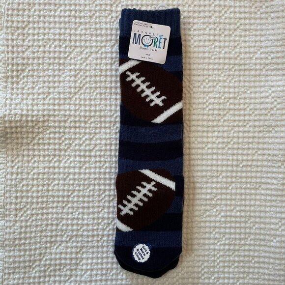 NWT Blue Jacques Monet Football Fuzzy Grip Slipper Socks - Picture 1 of 4
